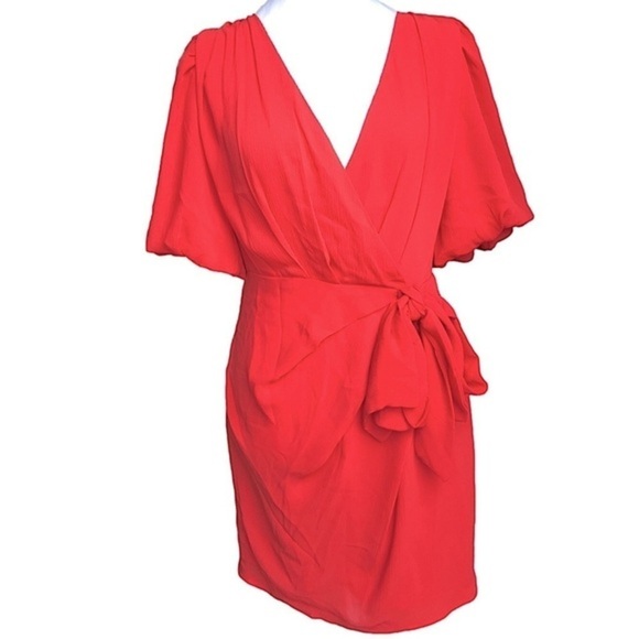 A. Calin Flying Tomato Puff Sleeve V Neck with Bow Tie Side Dress size Small - Picture 1 of 12